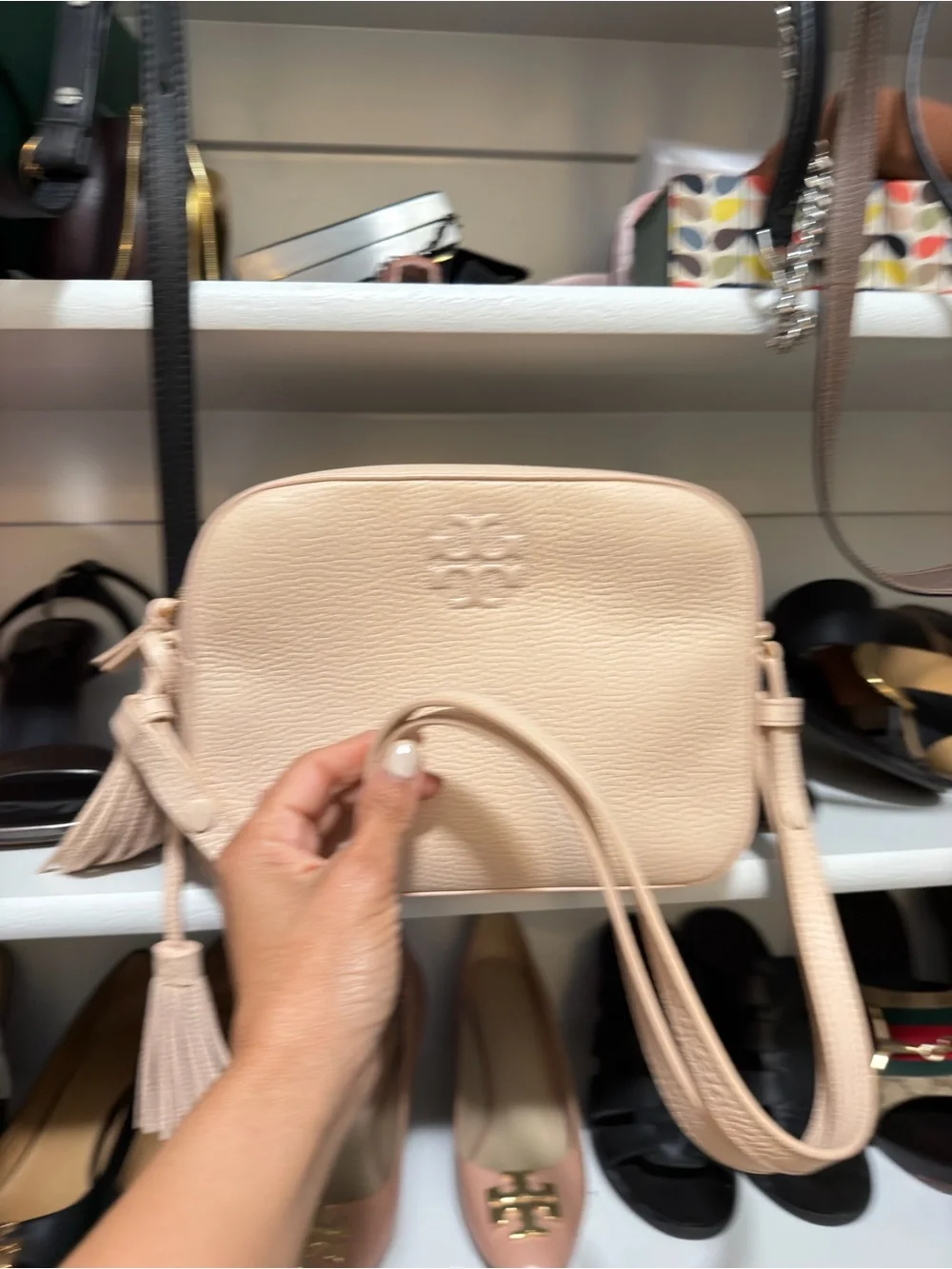 Tory Burch Pebbled Leather Crossbody in Light Blush Pink